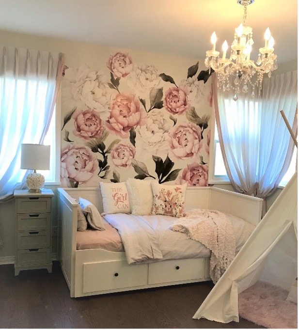 bedroom designed with wallpaper